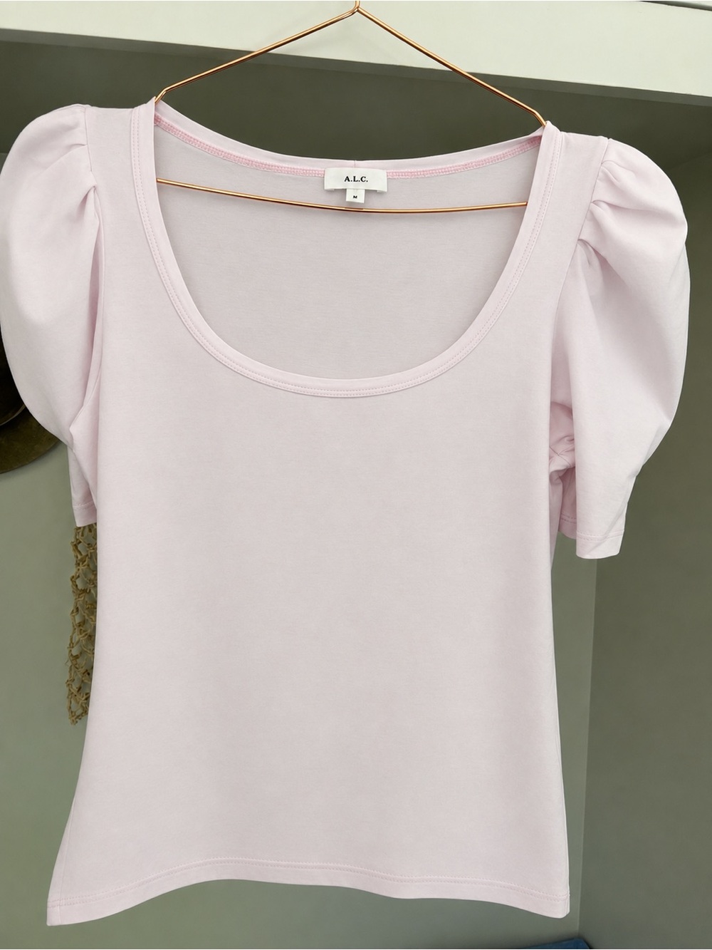 A.L.C. Puff Sleeve Scoop Neck Top - Pale Pink